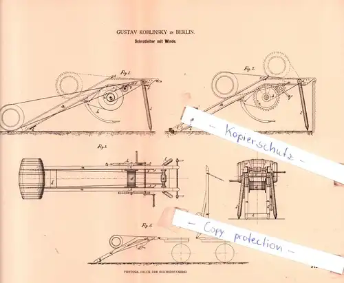 original Patent - Gustav Koblinsky in Berlin , 1880 , Schrotleiter mit Winde !!!