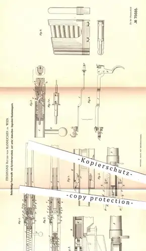 original Patent - Ferdinand Ritter von Mannlicher , Wien , 1893 , Feuerwaffe mit Zylinderverschluss | Waffen , Militär