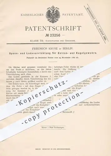original Patent - Friedrich Kruse , Berlin , 1882 , Laden der Bolzen- u. Kugelgewehre | Gewehr , Waffen , Militär , Jagd