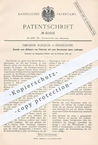 original Patent - Theodor Schlegel , Düsseldorf 1888 , Gewehr zum Abfeuern von Patronen mit 2 Geschossen | Waffen , Jagd