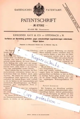 original Patent -  Kirschner, Katz & Co. in Offenbach a. M. , 1895 , Nähmaschinen !!!