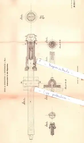 original Patent - Dick & Kirschten in Offenbach a. Main , 1892 , Vorderverschluß für hohle Wagenachsen !!!