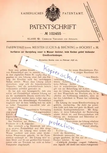 original Patent - Farbwerke vorm. Meister Lucius & Brüning in Höchst a. M. , 1896 , Chemische Verfahren und Apparate !!!