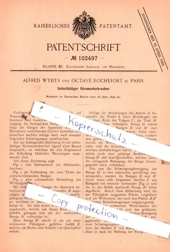 original Patent - Alfred Wydts und Octave Rochefort in Paris , 1898 , Selbstthätiger Stromunterbrecher !!!