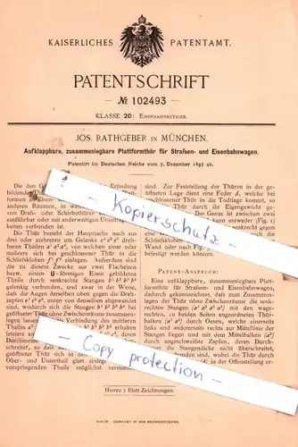 original Patent - Jos. Rathgeber in München , 1897 , Eisenbahnbetrieb !!!