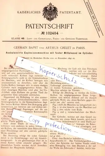 original Patent - Germain Bapst und Arthur Grelet in Paris , 1897 , Ausbalancirte Explosionsmaschine !!!