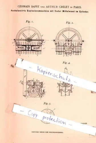 original Patent - Germain Bapst und Arthur Grelet in Paris , 1897 , Ausbalancirte Explosionsmaschine !!!