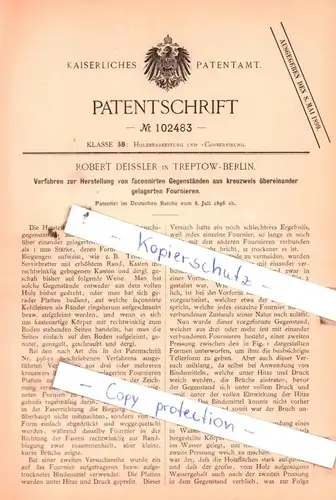 original Patent - Robert Deissler in Treptow-Berlin , 1896 ,  Herstellung von faconnirten Gegenständen !!!