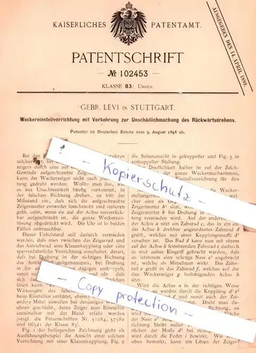 original Patent - Gebr. Levi in Stuttgart , 1898 , Uhren !!!