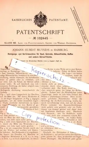 original Patent - J. H. Muysers in Hamburg , 1898 , Reinigungs- und Sortirmaschine für Saat, Getreide, Hülsenfrüchte !!!