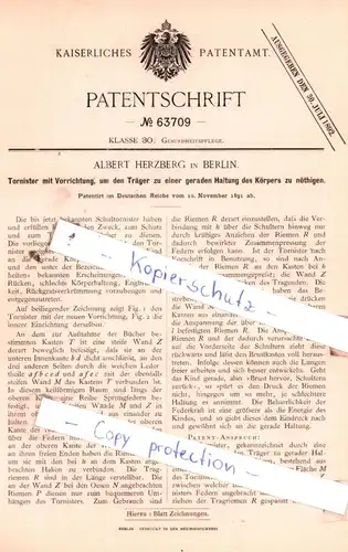 original Patent - Albert Herzberg in Berlin , 1891 , Gesundheitspflege !!!