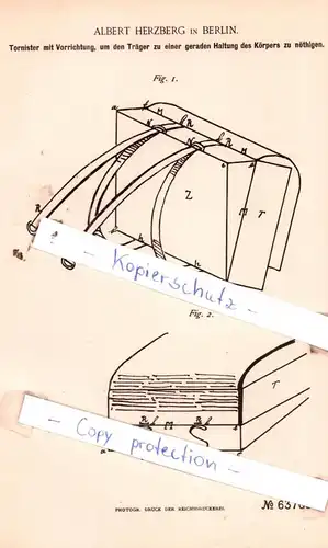 original Patent - Albert Herzberg in Berlin , 1891 , Gesundheitspflege !!!