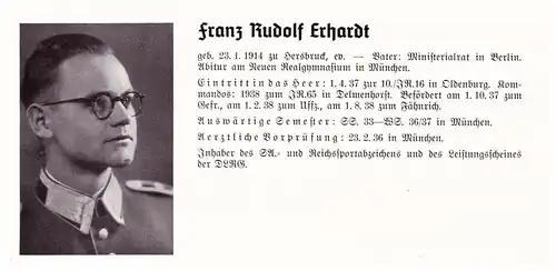 Personalkarte Wehrmacht - Hans Ekopf in Wiesbaden und Franz Rudolf Erhardt in Hersbruck , Berlin , München NSDAP , Arzt