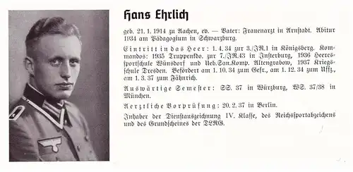 Personalkarte Wehrmacht - Ernst Drexler in Ratingen und Hans Ehrlich in Arnstadt , Aachen , Schwarzburg , NSDAP , Arzt !