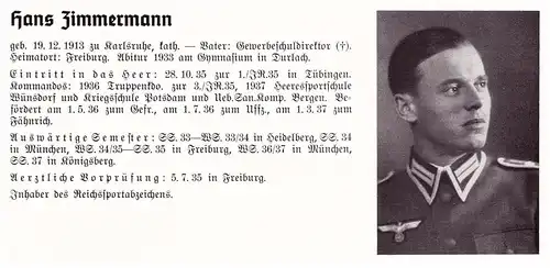 Personalkarte Wehrmacht - Hans Zimmermann in Durlach , Karlsruhe , Freiburg , NSDAP , Arzt !!!
