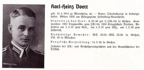 Personalkarte Wehrmacht - Horst Cordura in Billwärde und K.H. Doerr in Ludwigshafen , Heidelberg , Oldesloe NSDAP , Arzt