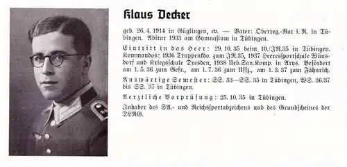 Personalkarte Wehrmacht - Klaus Decker in Güglingen und Erich Buth in Kiel , Tübingen , Berlin , NSDAP , Arzt !!!