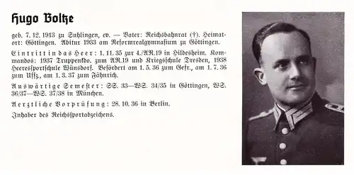 Personalkarte Wehrmacht - Hugo Boltze in Suhlingen und Klaus Brose in Harburg , Hamburg , Göttingen , NSDAP , Arzt !!!