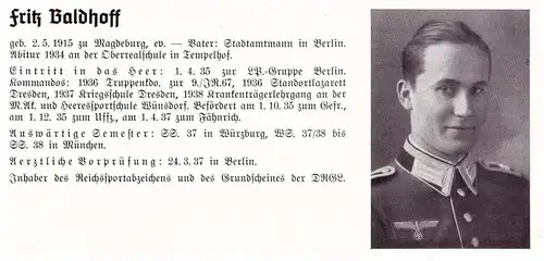Personalkarte Wehrmacht - Fritz Baldhoff in Berlin und Ludwig Bendel in München , Magdeburg , NSDAP , Arzt !!!