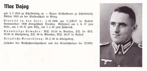 Personalkarte Wehrmacht - Max Bajog in Scheidelwitz / Brieg und Paul Bea in Freiburg , NSDAP , Arzt