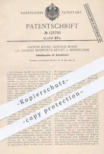 original Patent - Adolph u. Leopold Myers / Charles Bosworth Ketley , Birmingham , 1900 , Schleifen von Schreibfedern