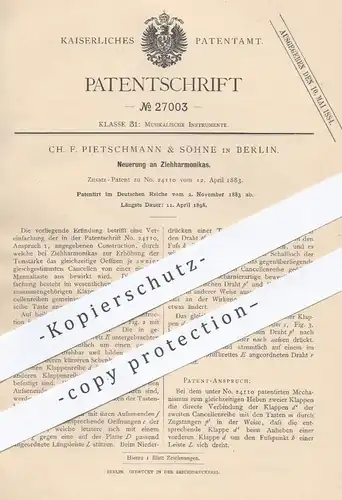 original Patent - Ch. F. Pietschmann & Söhne , Berlin , 1883 , Ziehharmonika | Harmonika , Akkordeon , Musikinstrumente