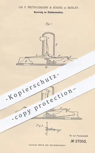 original Patent - Ch. F. Pietschmann & Söhne , Berlin , 1883 , Ziehharmonika | Harmonika , Akkordeon , Musikinstrumente