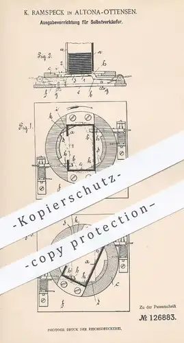 original Patent - K. Ramspeck , Hamburg Altona Ottensen , 1901 , Ausgabe für Selbstverkäufer | Verkaufsautomat , Automat