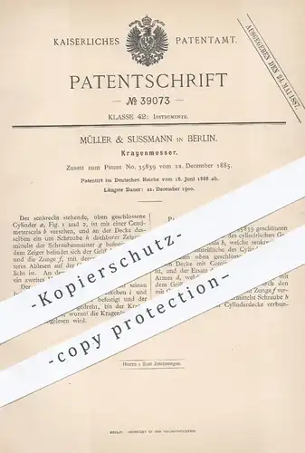 original Patent - Müller & Sussmann in Berlin , 1886 , Kragenmesser | Messen von Mantel - Kragen | Schneider , Mode !!!