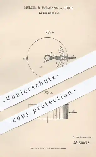original Patent - Müller & Sussmann in Berlin , 1886 , Kragenmesser | Messen von Mantel - Kragen | Schneider , Mode !!!