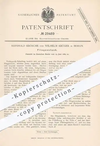 original Patent - Reinhold Krösche , Wilhelm Krüger , Berlin , 1884 , Fliegenstock | Fliegenfänger mit Leim | Insekten !