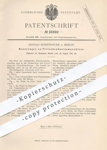 original Patent - Arnold Scheithauer , Berlin , 1883 , Schneidemaschine für Fleisch | Fleischwolf  , Schlachter !!!