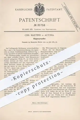 original Patent - Chr. Martens , Hamburg Altona , 1885 , Klappenpropeller , Propeller | Schiff , Schiffe , Schiffbau !!