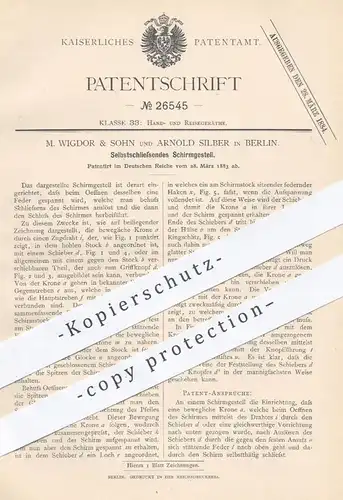 original Patent - M. Wigdor & Sohn , Arnold Silber , Berlin , 1883 , Schirmgestell | Regenschirm , Schirm , Sonnenschirm