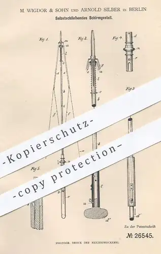 original Patent - M. Wigdor & Sohn , Arnold Silber , Berlin , 1883 , Schirmgestell | Regenschirm , Schirm , Sonnenschirm