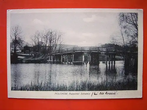 alte AK Molchow bei Neuruppin , Ruppiner Schweiz mit Brücke am See , gel.1910 , TOP  !!!