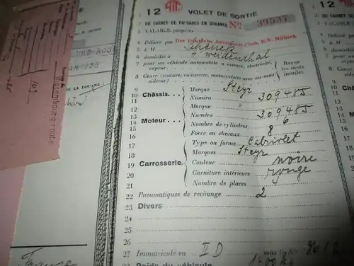 DDAC München , 1936 , Steyr Fahrausweis , F. Schenck in Hinterweidenthal b. Hauenstein , Ausweis , Automobile , Egypt !!