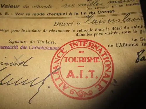 DDAC München , 1936 , Steyr Fahrausweis , F. Schenck in Hinterweidenthal b. Hauenstein , Ausweis , Automobile , Egypt !!