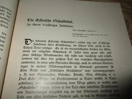 Jubiläum der Schulbibel , 1906-31 , Dr. Jacob Ecker , Bibel , Kirche , Trier , Schule , Dr. F.R. Bornewasser , Mosella !