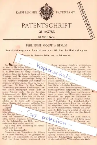 original Patent - Philippine Wolff in Berlin , 1900 ,  Centriren der Bilder in Mutoskopen !!!
