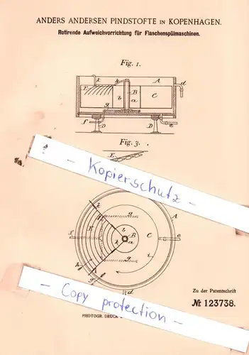 original Patent - Anders Andersen Pindstofte in Kopenhagen , 1900 , Aufweichvorrichtung für Flaschenspülmaschinen !!!