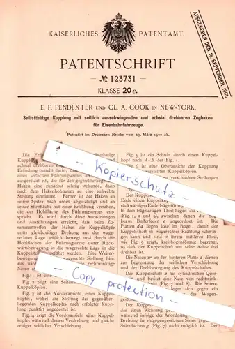 original Patent -  E. F. Pendexter und Cl. A. Cook in New-York , 1900 , Selbstthätige Kupplung !!!