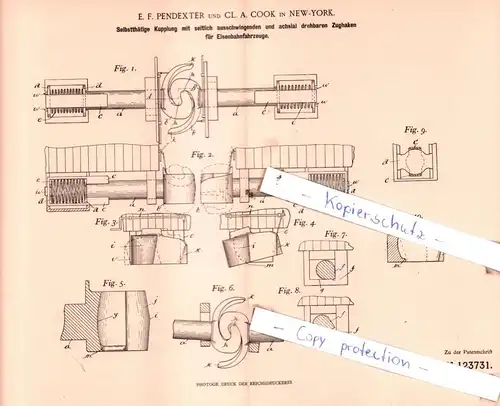 original Patent -  E. F. Pendexter und Cl. A. Cook in New-York , 1900 , Selbstthätige Kupplung !!!