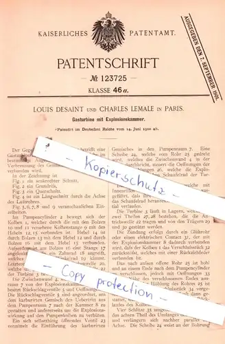 original Patent - Louis Desaint und Charles Lemale in Paris , 1900 , Gasturbine mit Explosionskammer !!!
