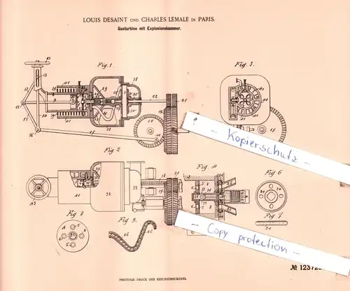 original Patent - Louis Desaint und Charles Lemale in Paris , 1900 , Gasturbine mit Explosionskammer !!!