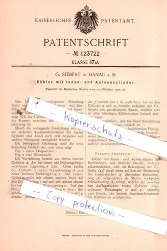 original Patent - G. Siebert in Hanau a. M. , 1900 , Kühler mit Innen- und Außencylinder !!!