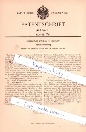 original Patent -  Heinrich Bickel in Berlin , 1900 , Tischkühlvorrichtung !!!
