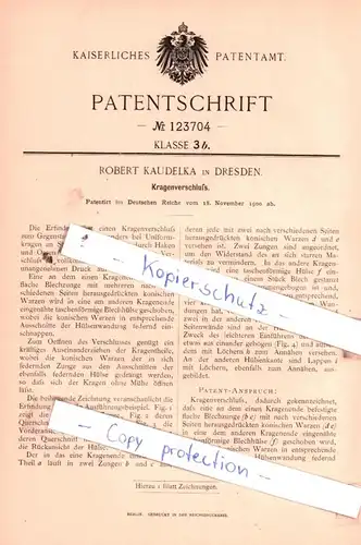 original Patent - Robert Kaudelka in Dresden , 1900 , Kragenverschluß !!!