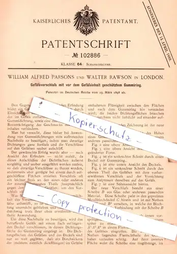 original Patent - William Alfed Parsons und Walter Rawson in London , 1898 , Schankgeräthe !!!