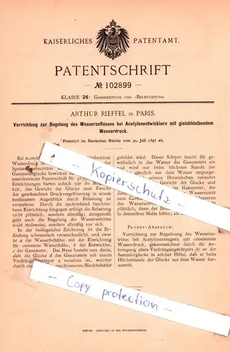 original Patent - Arthur Rieffel in Paris , 1897 , Gasbereitung und -Beleuchtung !!!
